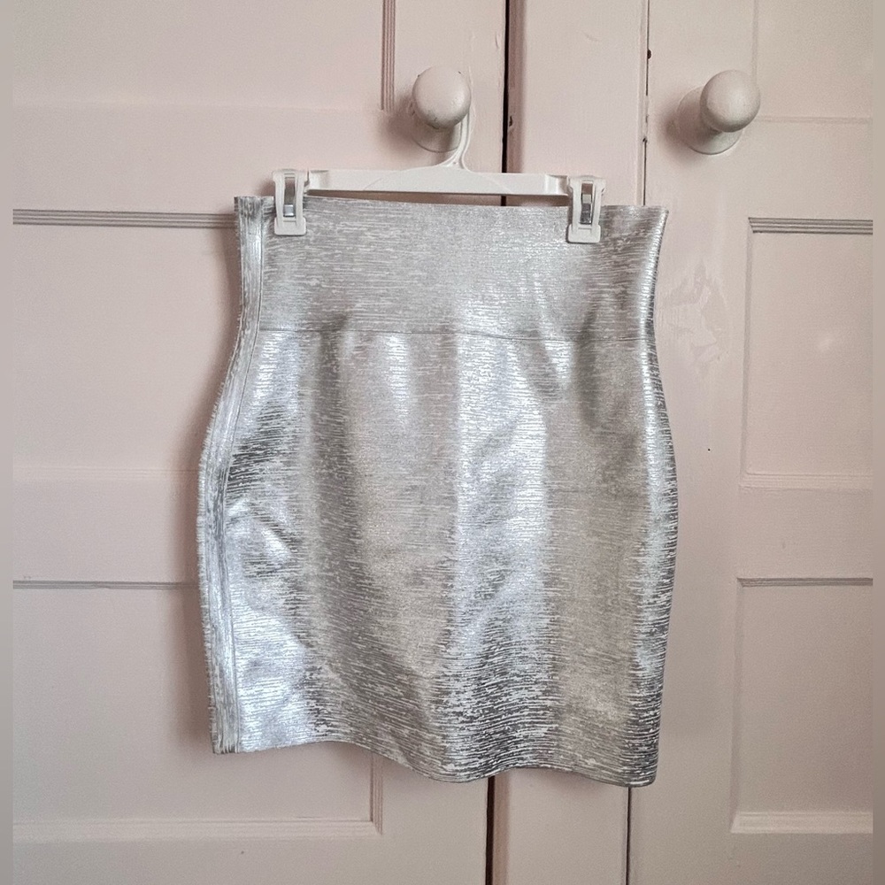 Metallic Silver Bodycon Mini Skirt Stretch Club Party Y2K